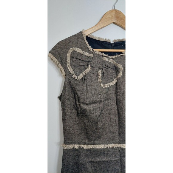 Etcetera Women's Size 10 Dress Gray Midi Wool Blend Bow Fringe Simple - Picture 3 of 9